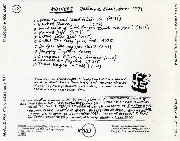 Frank Zappa - Fillmore East, June 1971