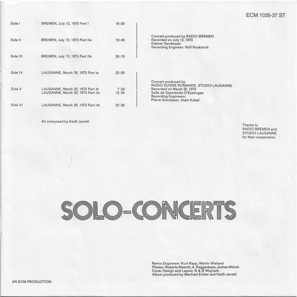 Keith Jarrett - Solo Concerts: Bremen / Lausanne