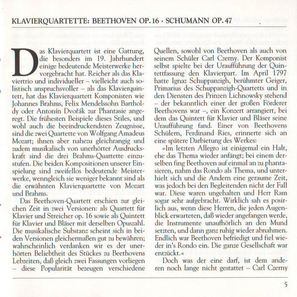 Ludwig Van Beethoven - Beethoven • Schumann: Piano Quartets