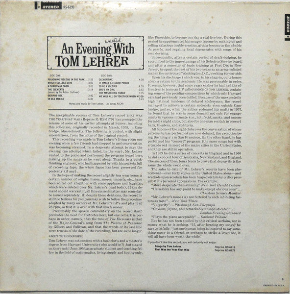 Tom Lehrer - An Evening Wasted With Tom Lehrer