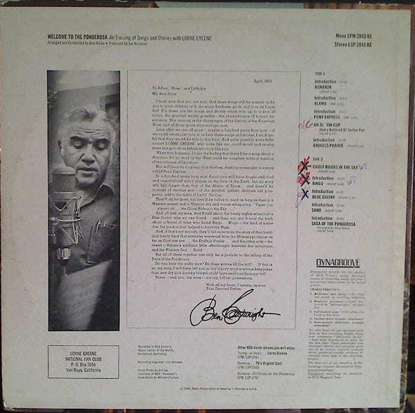 Lorne Greene - Welcome To The Ponderosa