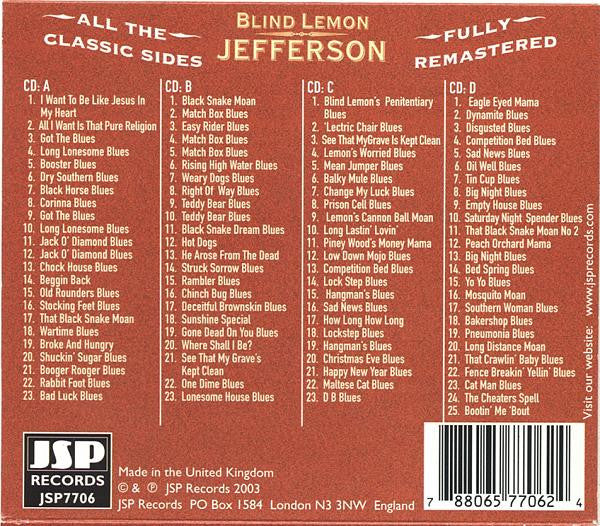Blind Lemon Jefferson - The Complete 94 Classic Sides Remastered