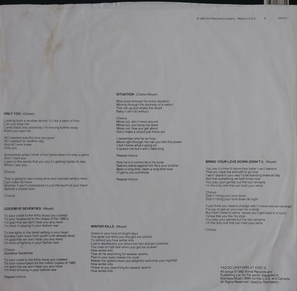 Yazoo - Upstairs At Eric's