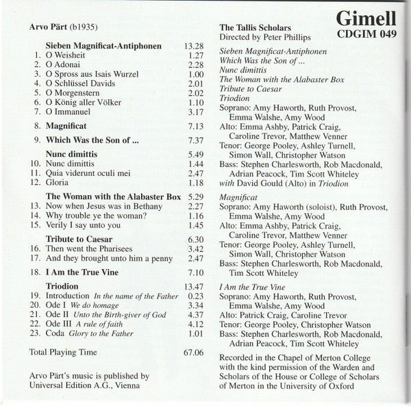 The Tallis Scholars - Tintinnabuli