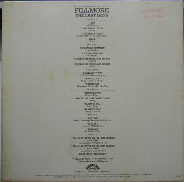 Various - Fillmore - The Last Days