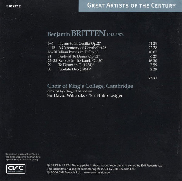Benjamin Britten - A Ceremony Of Carols • Hymn To St Cecilia • Missa Brevis • Rejoice In The Lamb • Jubilate & Te Deum In C • Festival Te Deum