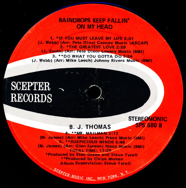 B.J. Thomas - Raindrops Keep Fallin' On My Head