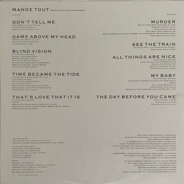 Blancmange - Mange Tout