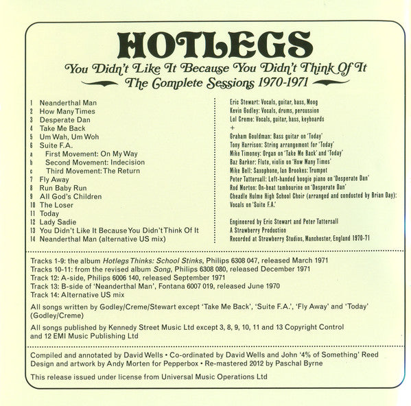 Hotlegs - You Didn't Like It Because You Didn't Think Of It: The Complete Sessions 1970-1971